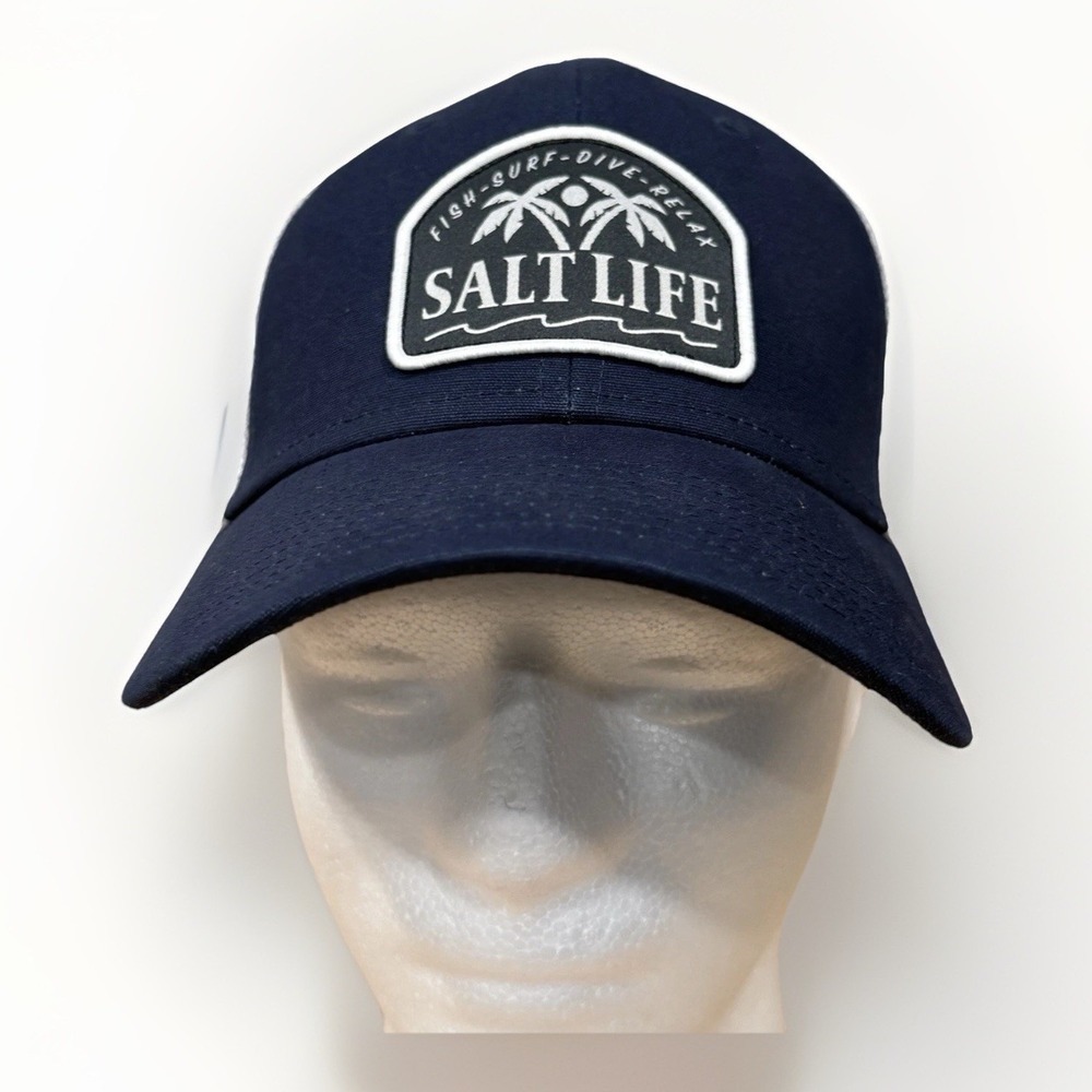 Salt Life Logo Hat Palm Tree Patch Fishing Baseball Cap Outdoor NWT Blue